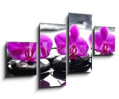 Obraz   Three orchid flower and stones with reflection in water drops, 100 x 60 cm
