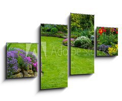Obraz   Gartenansicht mit Rasen und Bepflanzung, 100 x 60 cm