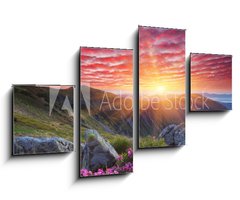 Obraz 4D tydln - 100 x 60 cm F_IS66580383 - Dawn with flowers in the mountains