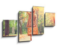 Obraz   Redhead girl with suitcase in the autumn park., 100 x 60 cm