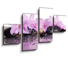 Obraz 4D tydln - 100 x 60 cm F_IS70327716 - flowers and black stones with reflection