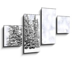 Obraz 4D tydln - 100 x 60 cm F_IS73206614 - Snowy trees with twinkling silver background and snowflakes - Zasnen stromy s blikajcm stbrnm pozadm a snhov vloky