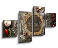 Obraz 4D tydln - 100 x 60 cm F_IS73223520 - Spices on table with cutlery silhouette, close-up