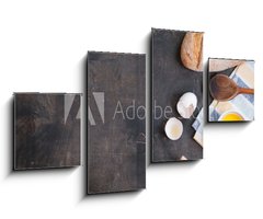 Obraz 4D tydln - 100 x 60 cm F_IS77487902 - Baking background with eggshell, bread, flour, rolling pin - Peen pozad s vejcem, chlebem, moukou, vlekem