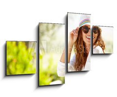 Obraz   Smiling summer woman with hat and sunglasses, 100 x 60 cm