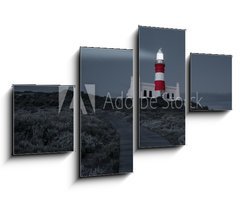 Obraz   Lighthouse with shining light in darkness and dark blue clouds a, 100 x 60 cm