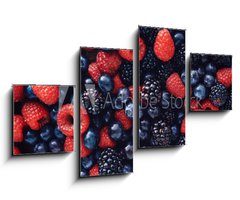 Obraz 4D tydln - 100 x 60 cm F_IS78821273 - blueberies, raspberries and black berries shot top down - blueberies, maliny a ern bobule zastelen shora dol