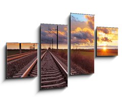 Obraz 4D tydln - 100 x 60 cm F_IS81148616 - Orange sunset in low clouds over railroad - Oranov zpad slunce v nzkch mracch nad eleznic