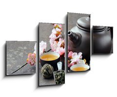 Obraz   tea set (teapot, cups and different green tea), 100 x 60 cm
