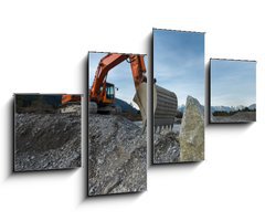 Obraz 4D tydln - 100 x 60 cm F_IS81767561 - huge shovel excavator standing on gravel hill with stone rock