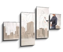 Obraz 4D tydln - 100 x 60 cm F_IS84163266 - Business engineer planing at construction site with city backgro - Obchodn inenr hoblovn na staveniti s mstskm backgro