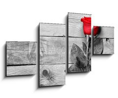 Obraz 4D tydln - 100 x 60 cm F_IS95876705 - Red rose on black and white wooden background