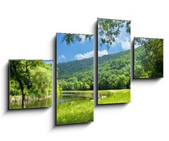 Obraz 4D tydln - 100 x 60 cm F_IS9878015 - summer landscape with river and blue sky