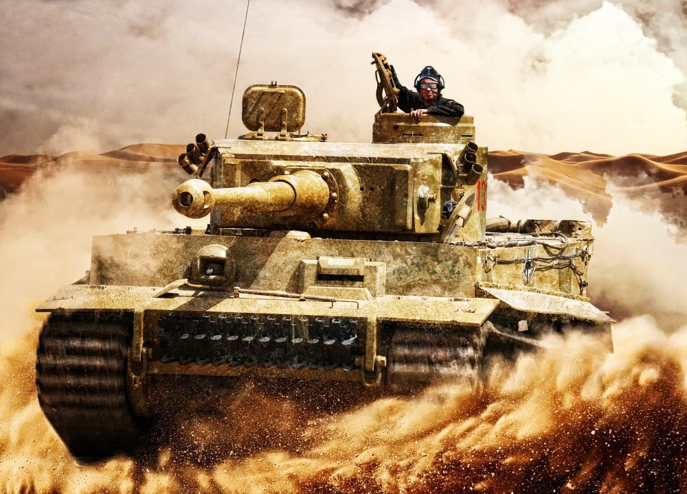 Fototapeta vliesová 200 x 144, 80029249 - Enemy tanks moving in the desert - Nepřátelské tanky pohybující se v poušti