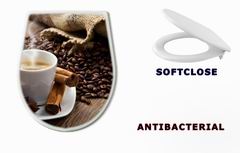 WC sedtko 35054007 - Coffee cup with burlap sack of roasted beans on rustic table